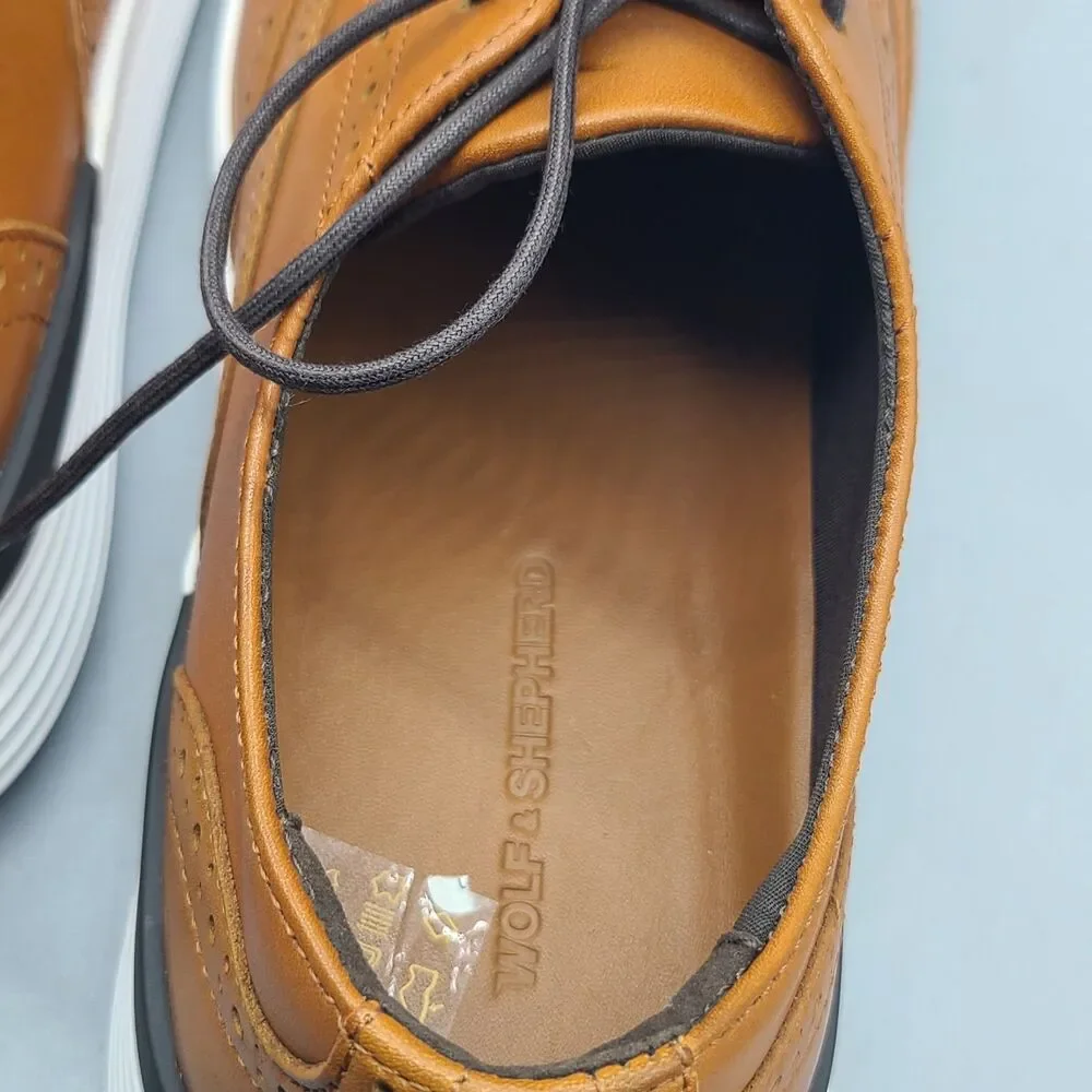 Wolf And Shepherd Shoes Mens Sz 8 Honey Brown Crossover Derby Leather New